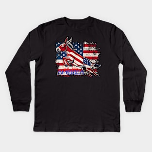 4th of july flying donkey Kids Long Sleeve T-Shirt